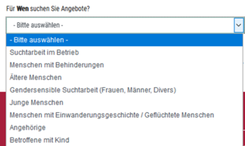 Auswahl für wen die Hilfe gesucht wird