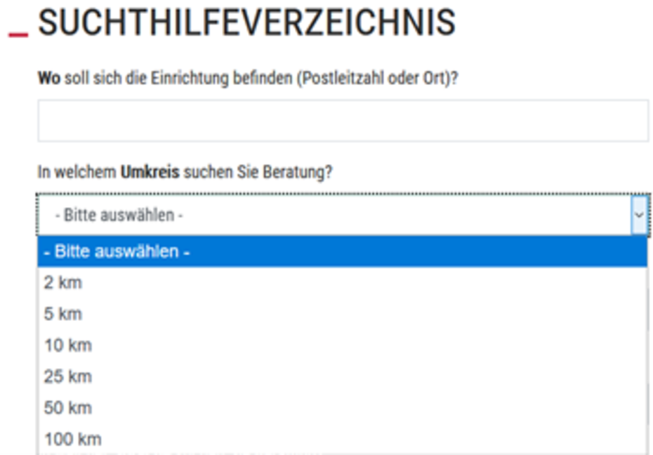 Feld für die Suche im Umkreis