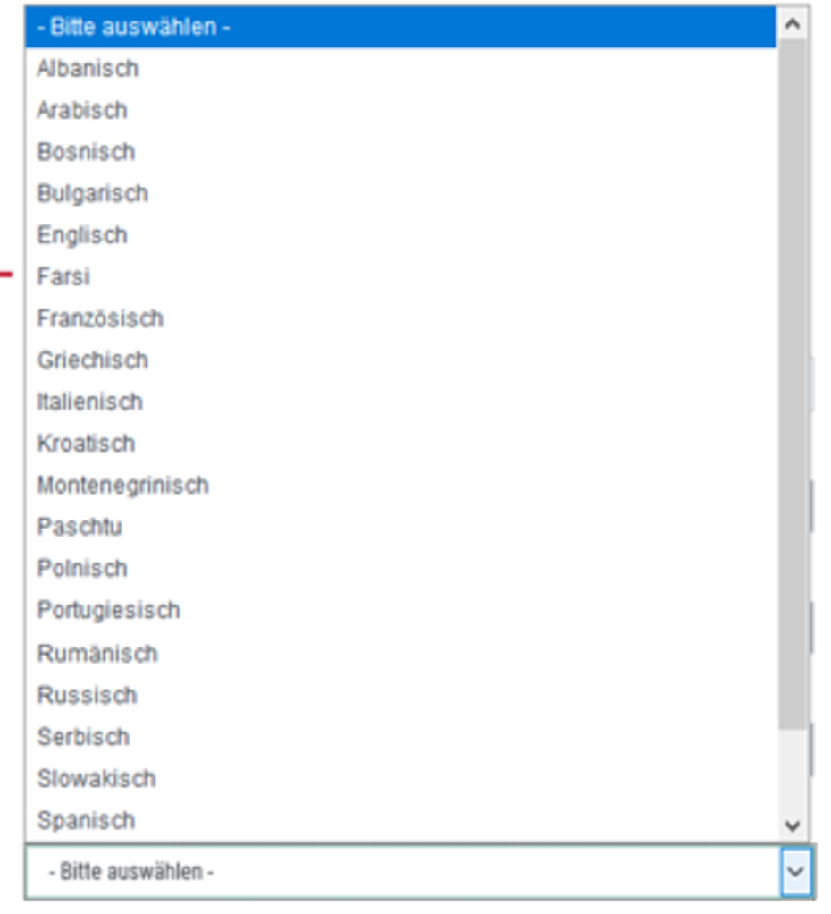 Auswahl der Sprache